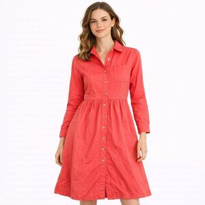 FADS Vintage Long Sleeve 100% Cotton Shirt Dress Button Up Collar Coral Small
